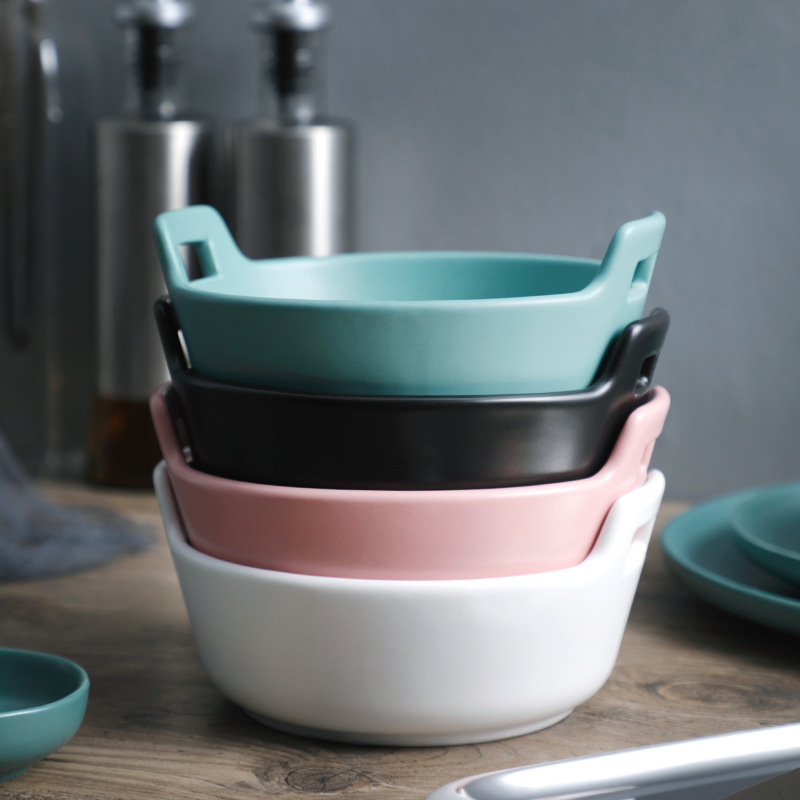Round Soup Salad Ceramic Bowl Matte Multi-colored Nordic Style Dinnerware