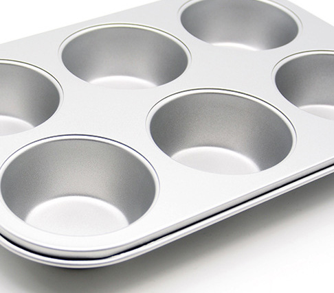 High quality carbon steel 6 cup silver cupcake baking tray non-stick muffin cup baking pan