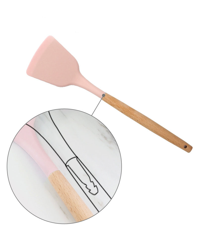 Ins Style pink color 13 piece wooden handle silicone kitchen utensils set with holder