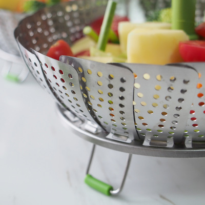 11 inches 3 in 1 folding stainless steel food vegetable steamer basket 