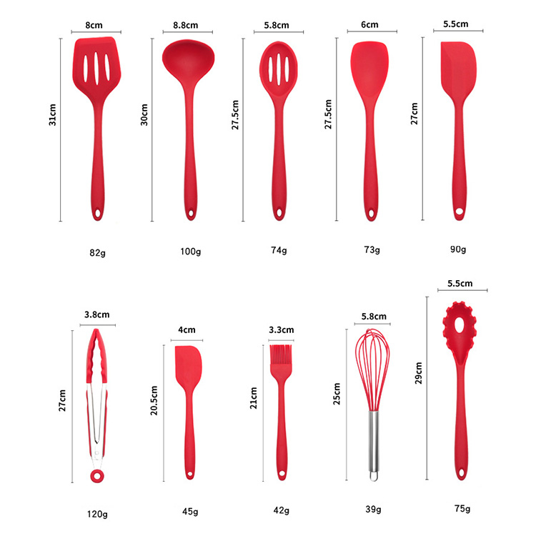 Food grade non-stick 10 pcs set silicone carbon steel kitchen accessories utensils set 